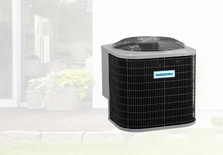 Comfortmaker air conditioner unit installed outside a Southwest Florida home